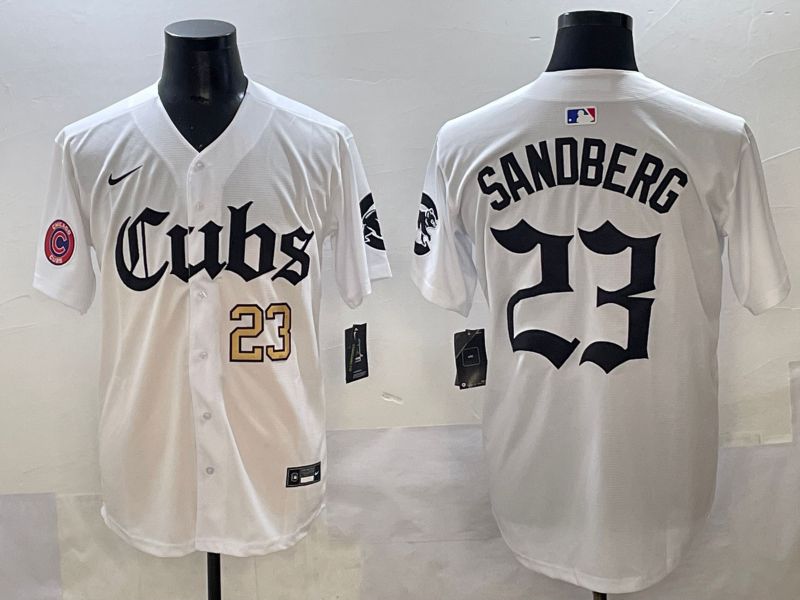 Men 2025 Chicago Cubs #23 Sandberg White Five generations Joint Name Nike MLB Jersey style 8